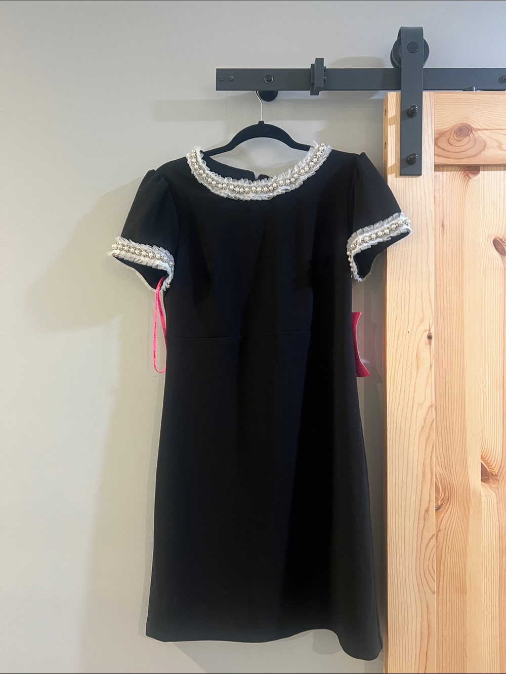 Betsey Johnson Black Dress with Pearl-Embellished Trim elegant size small